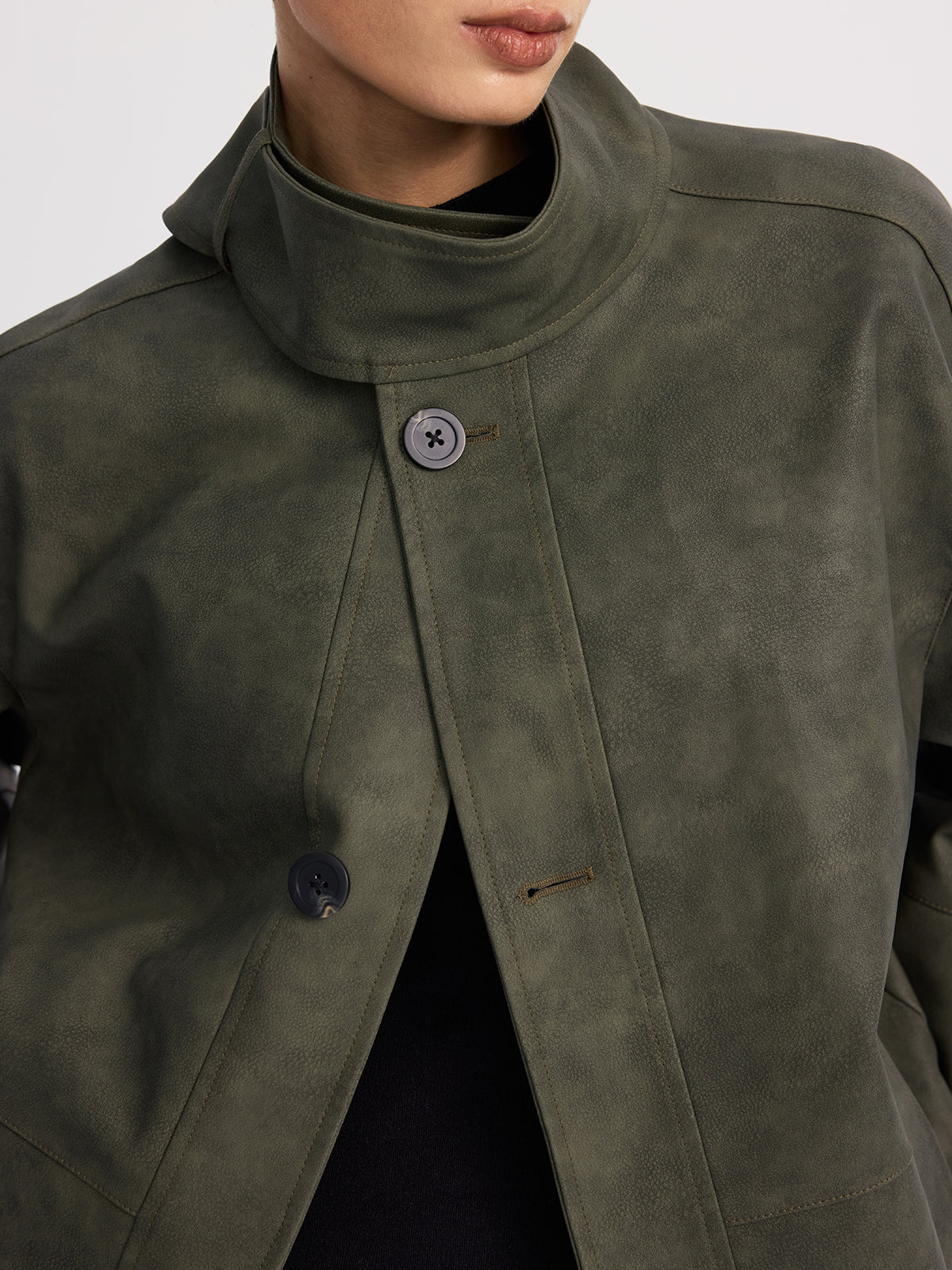Stand-Collar Oversized Faux Suede Jacket - Image 3