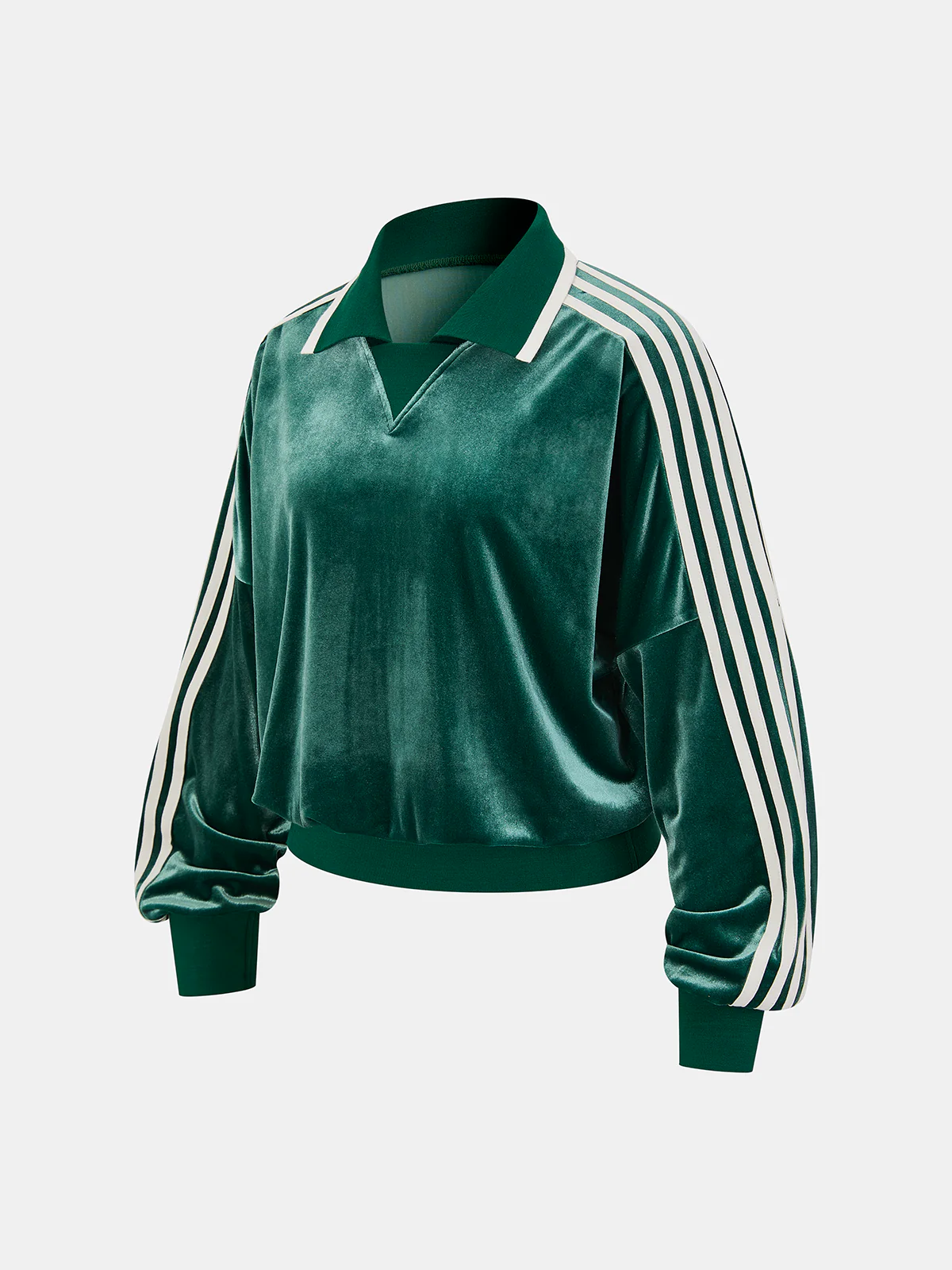 Striped Sleeve Velvet Polo Neck Sweatshirt - Image 2