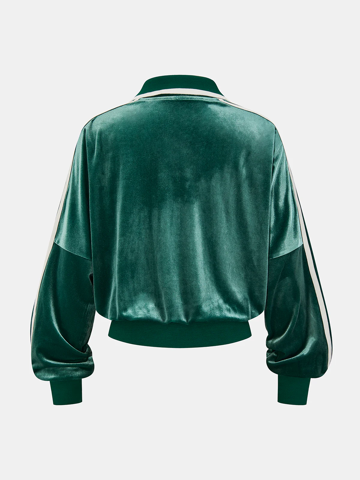 Striped Sleeve Velvet Polo Neck Sweatshirt - Image 3