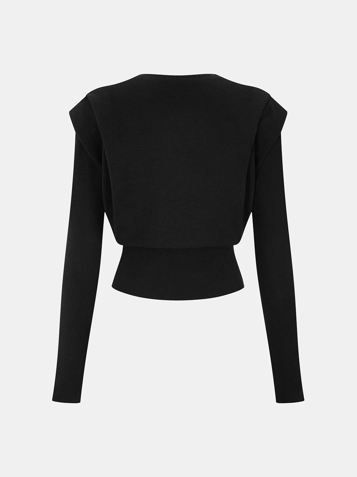 Structured-Shoulder Cinched-Waist Knit Top - Image 2