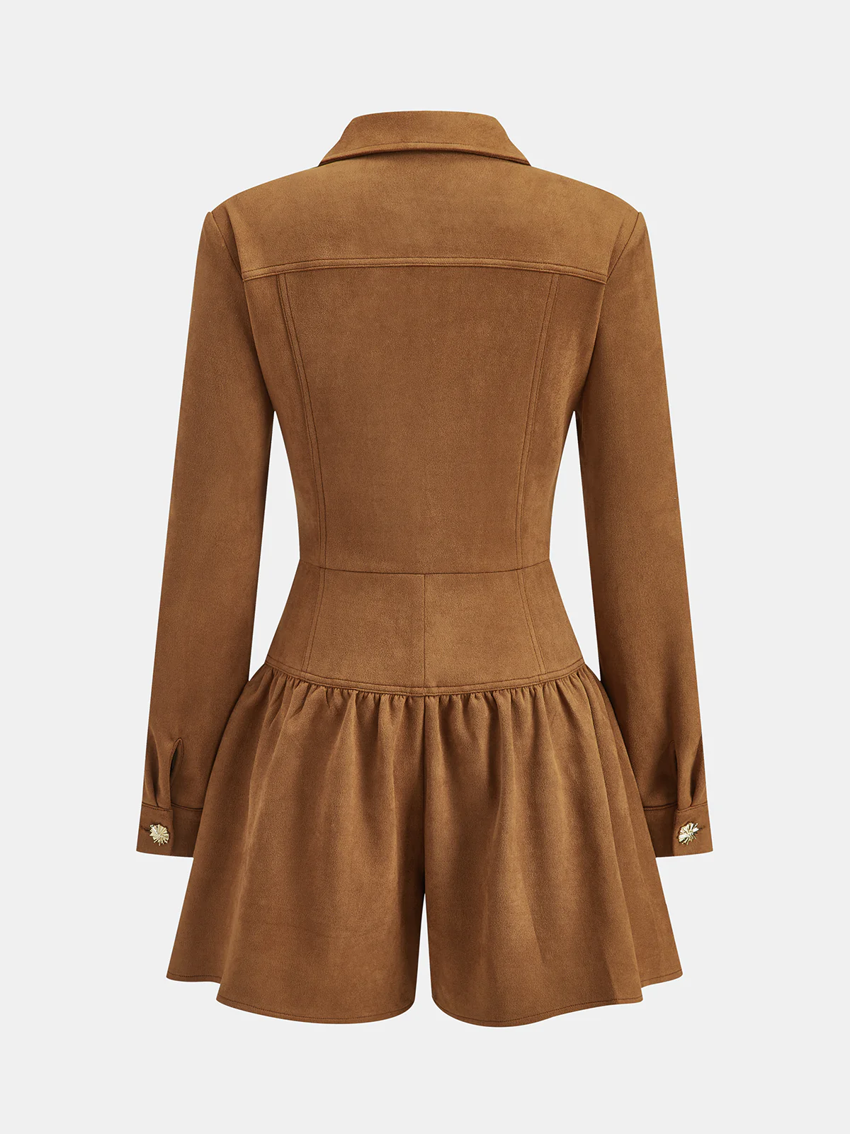 Suede Long-Sleeve Button-Front Jumpsuit - Image 2
