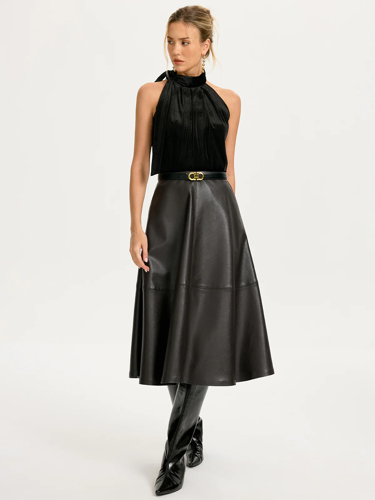 Tie-Neck Velvet Halter Top - Image 2