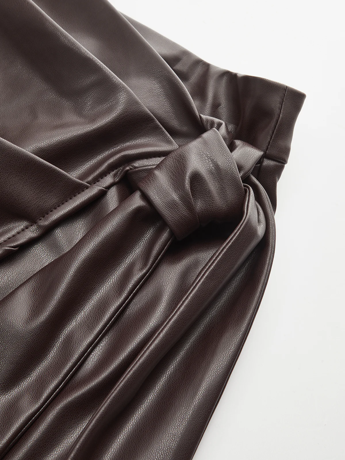 Tie-Wrap Faux Leather Skirt with Side Slit - Image 4