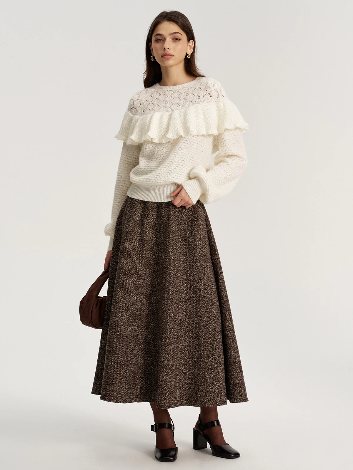 Tweed A-Line Pocket Maxi Skirt - Image 3