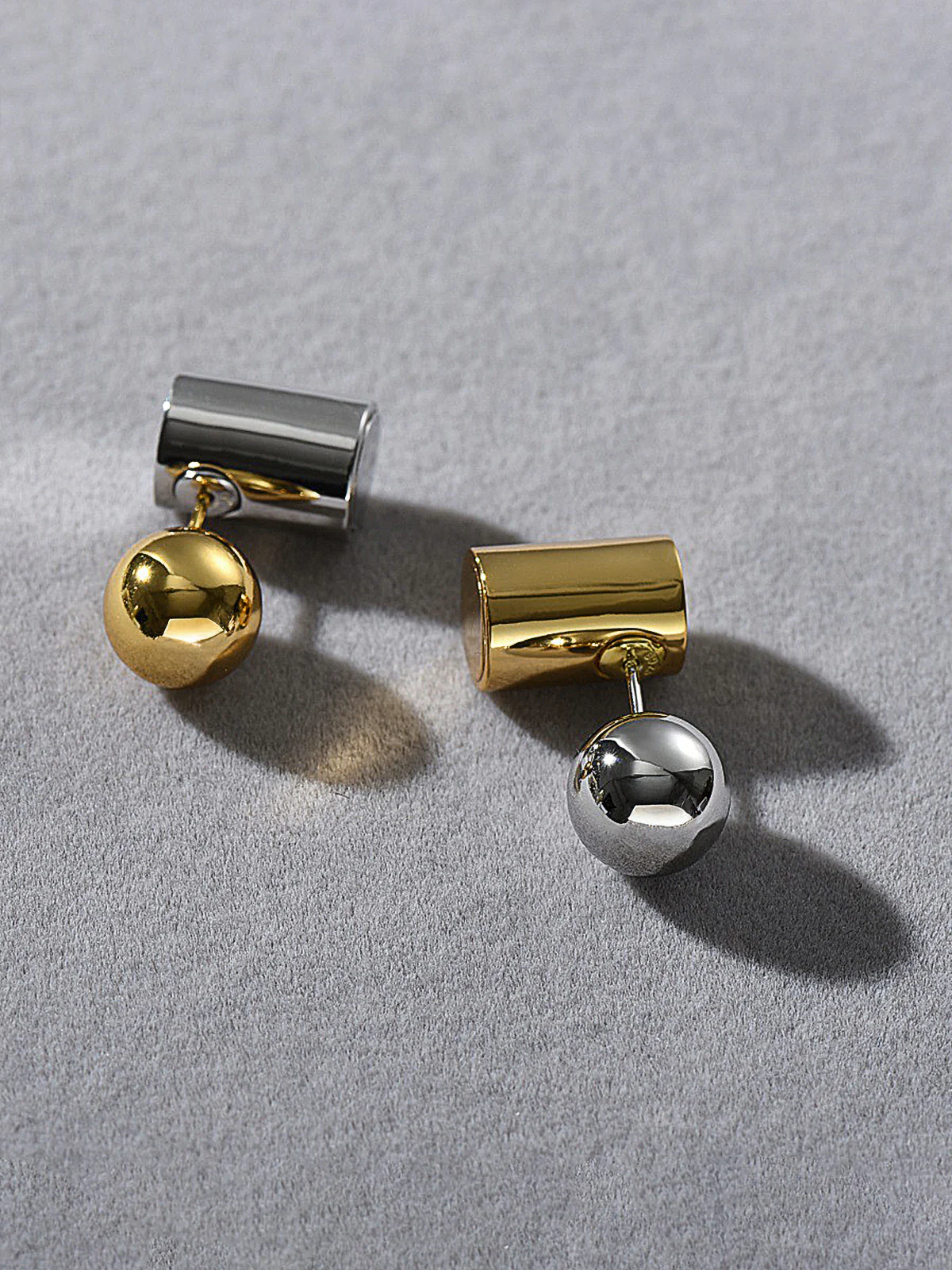 Two-Tone Cylinder Ball Stud Earrings - Image 2