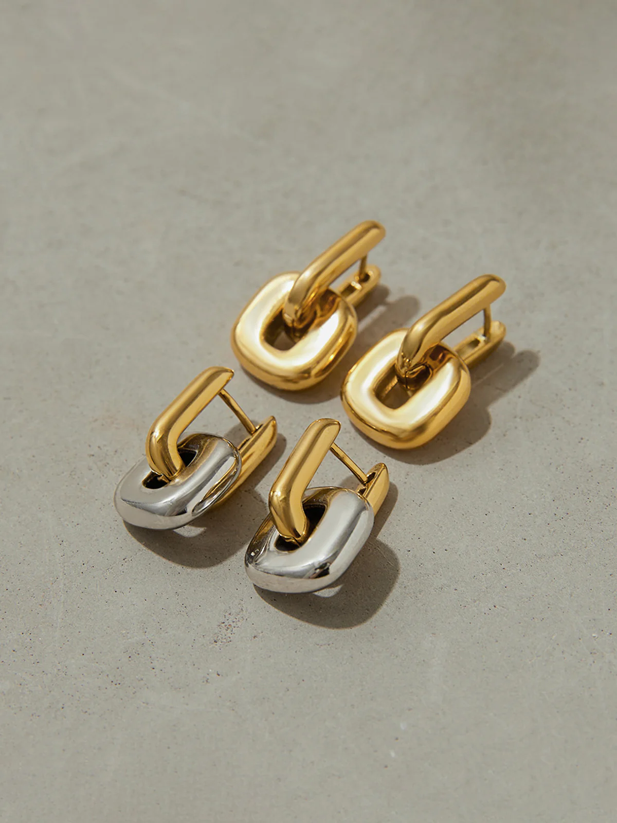 Two-Tone Link Drop Earrings - Image 3
