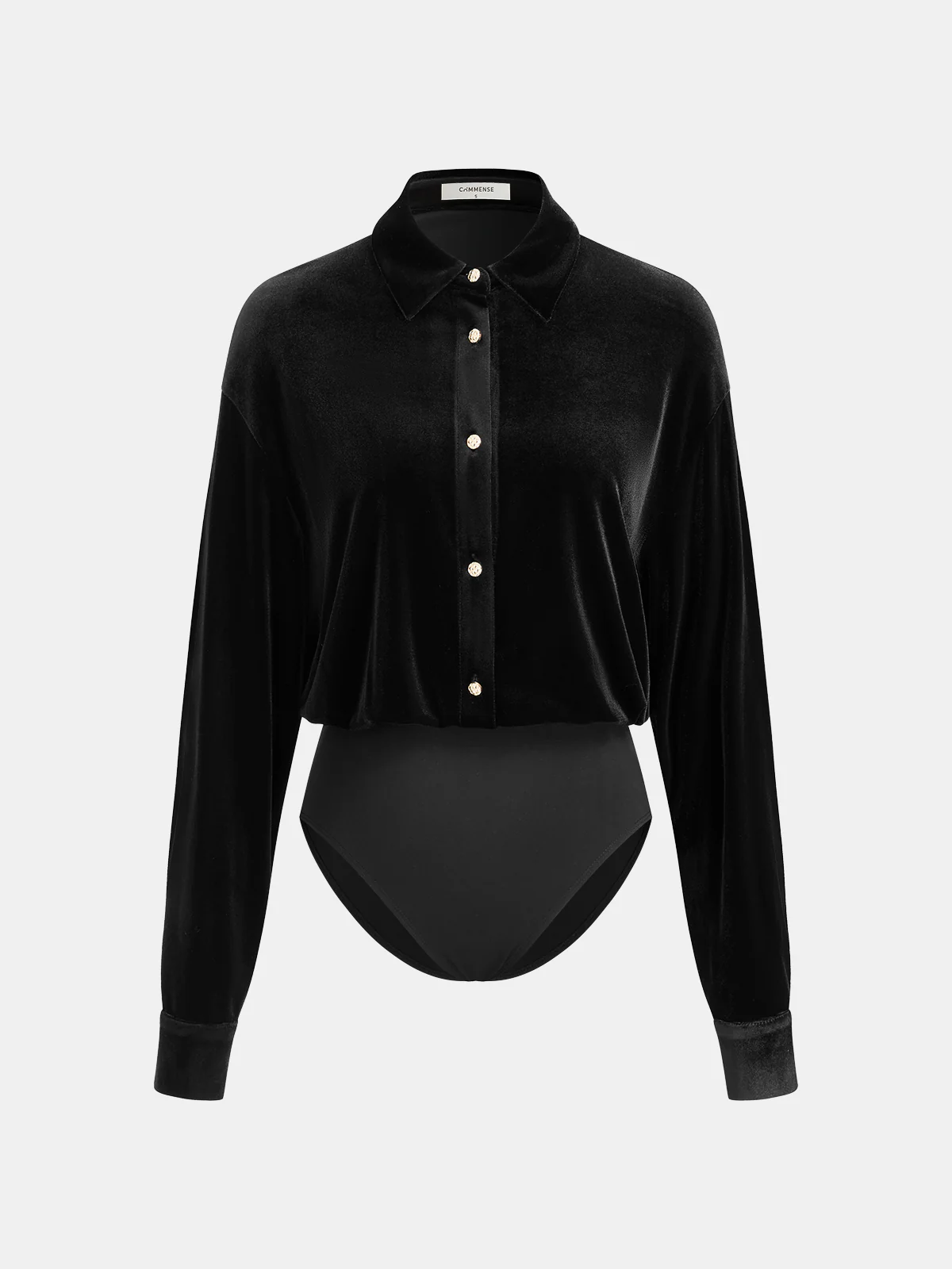 Velvet Collared Button-Front Bodysuit
