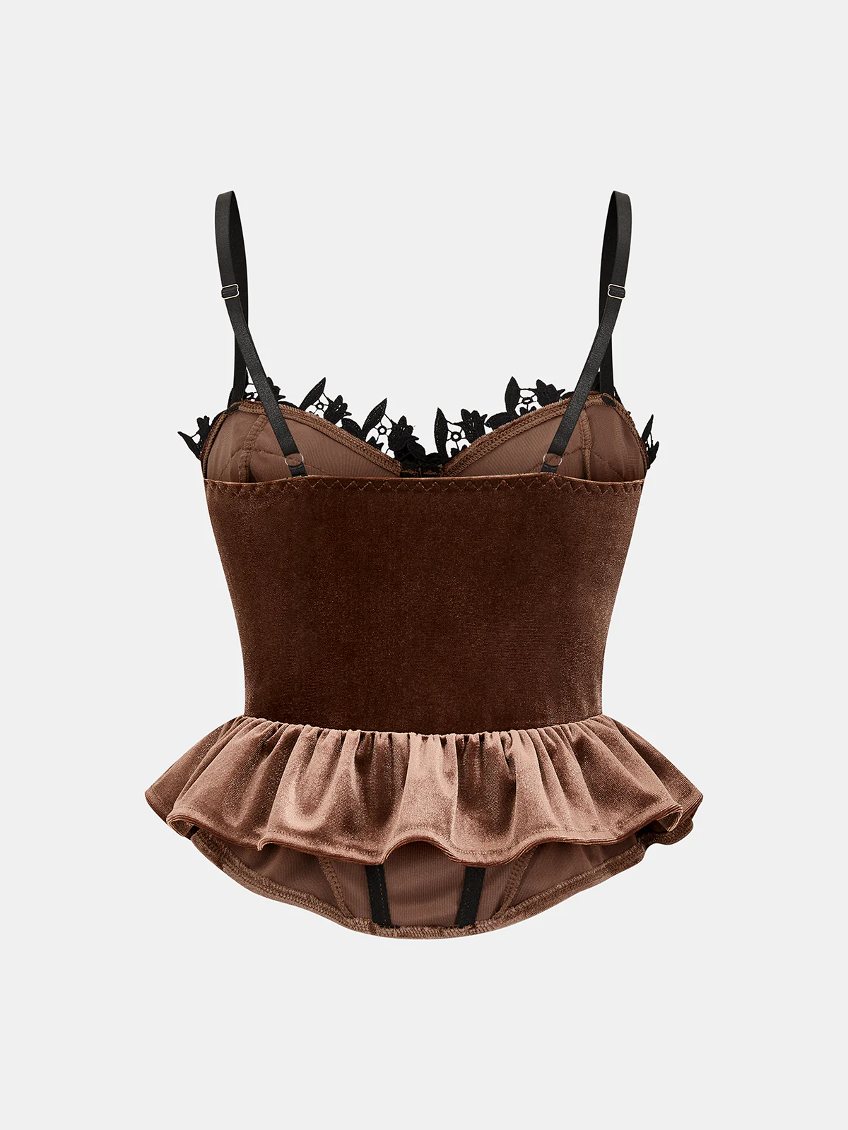 Velvet Floral Lace Ruffle Cami Top - Image 2