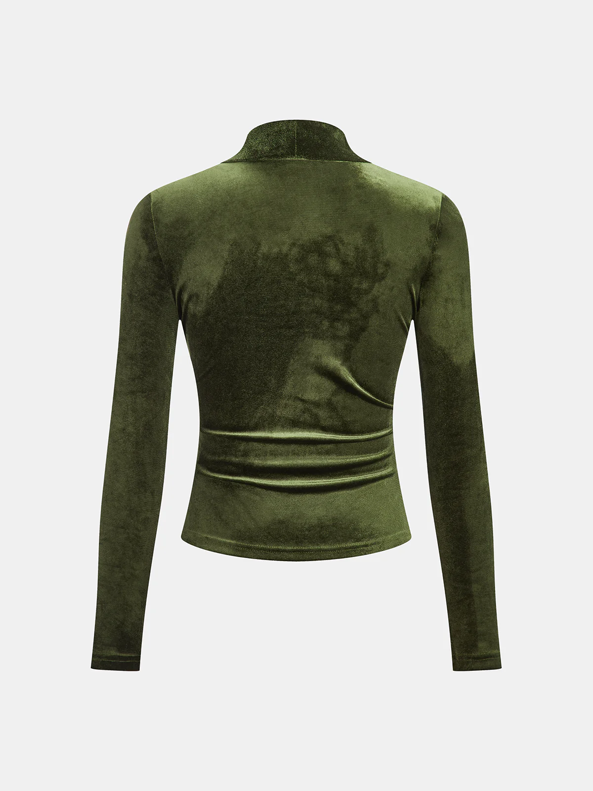 Velvet High Neck Cut-Out Ruched Blouse - Image 2