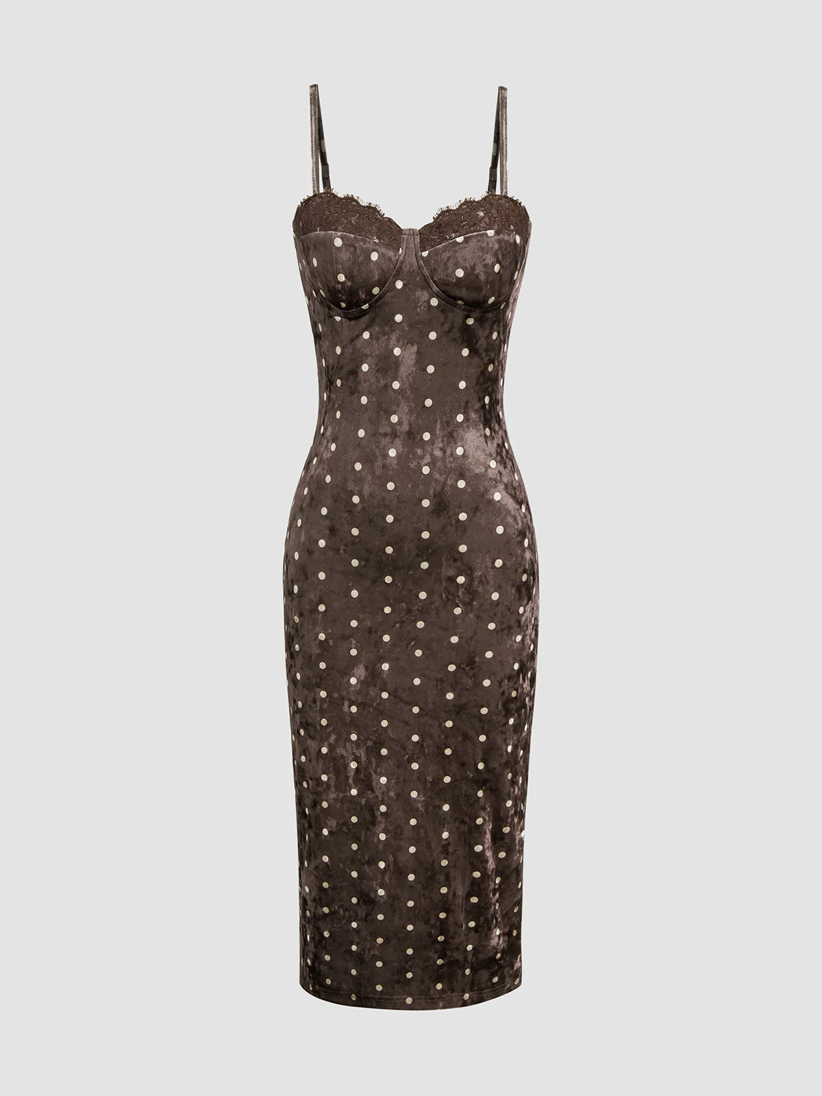 Velvet Polka Dot Lace-Trim Cami Midi Dress