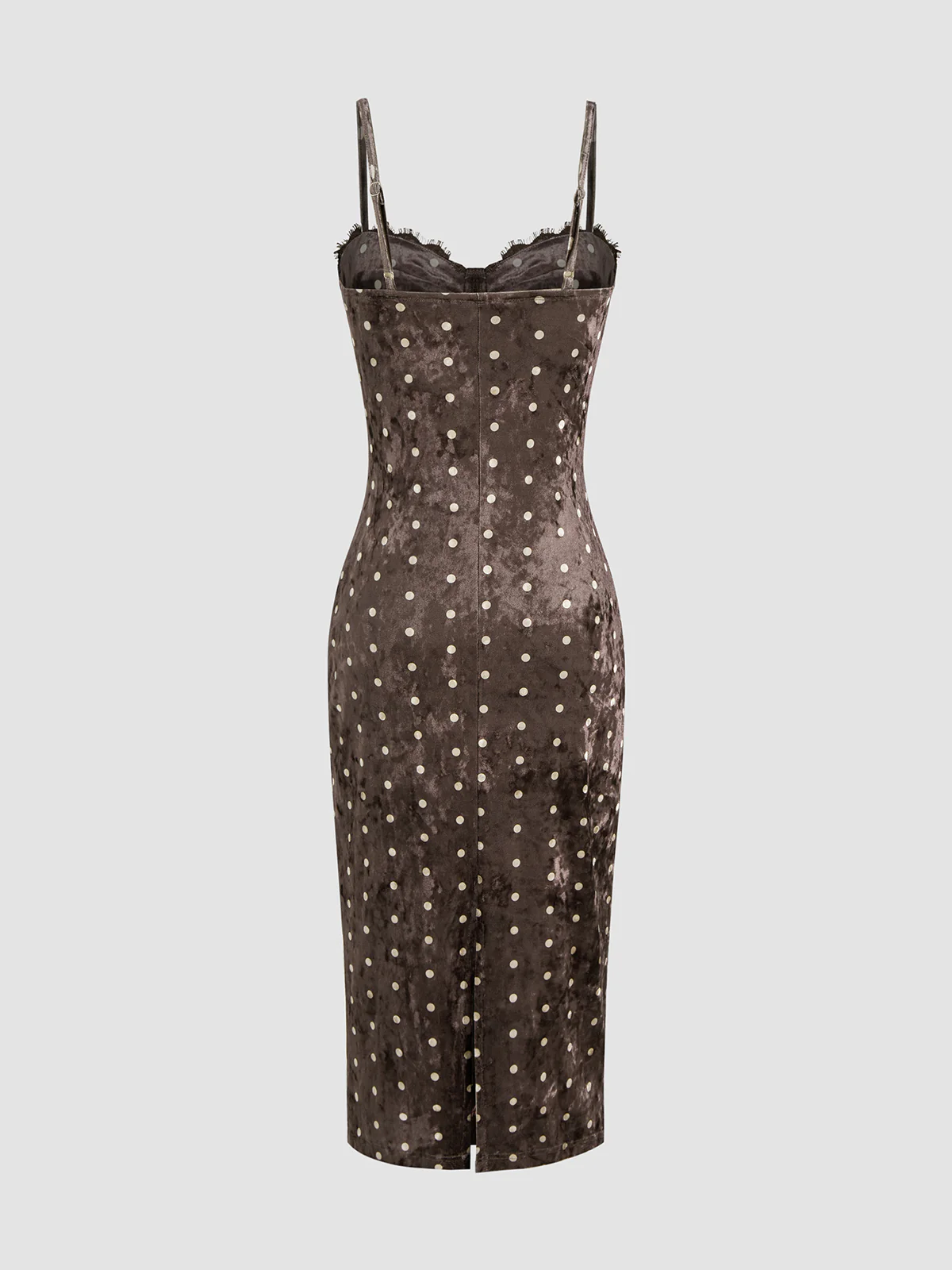 Velvet Polka Dot Lace-Trim Cami Midi Dress - Image 2