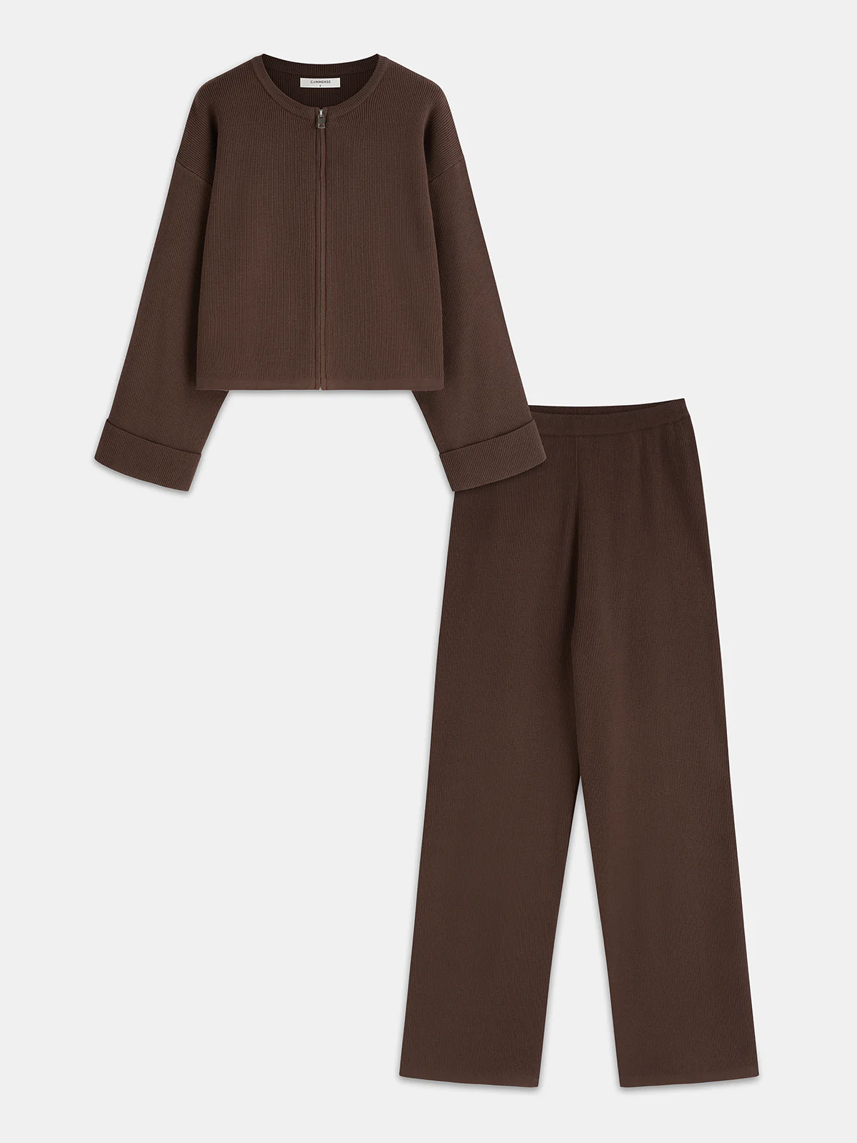 Waffle-Knit Zip-Front Pants Set