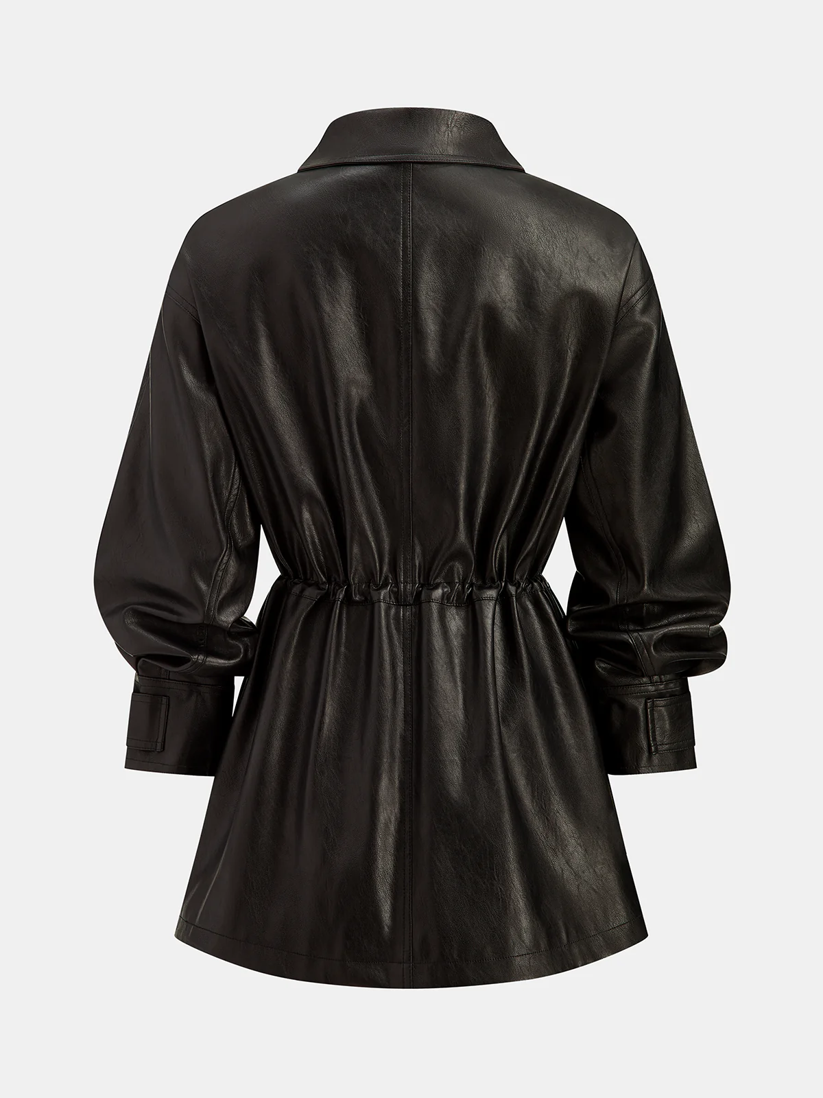 Waist-Cinched Faux Leather Overshirt Coat - Image 6