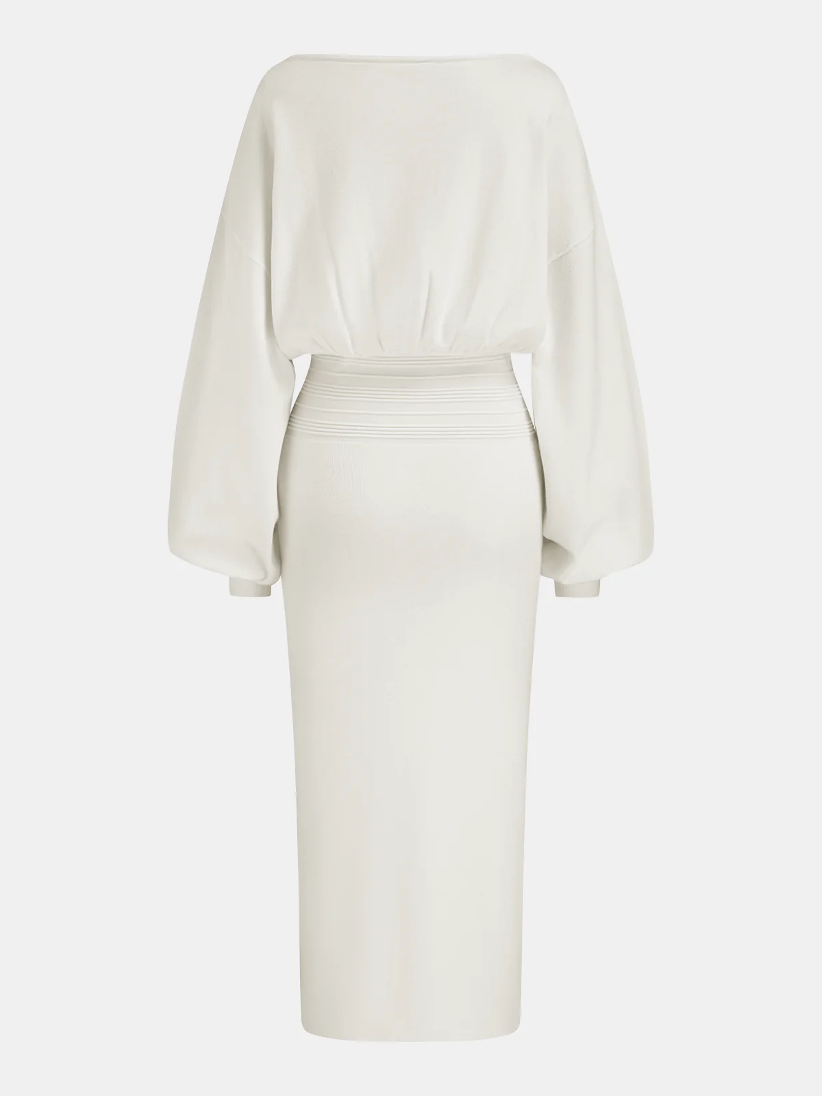 Waist-Defined Balloon-Sleeve Knit Midi Dress - Image 2