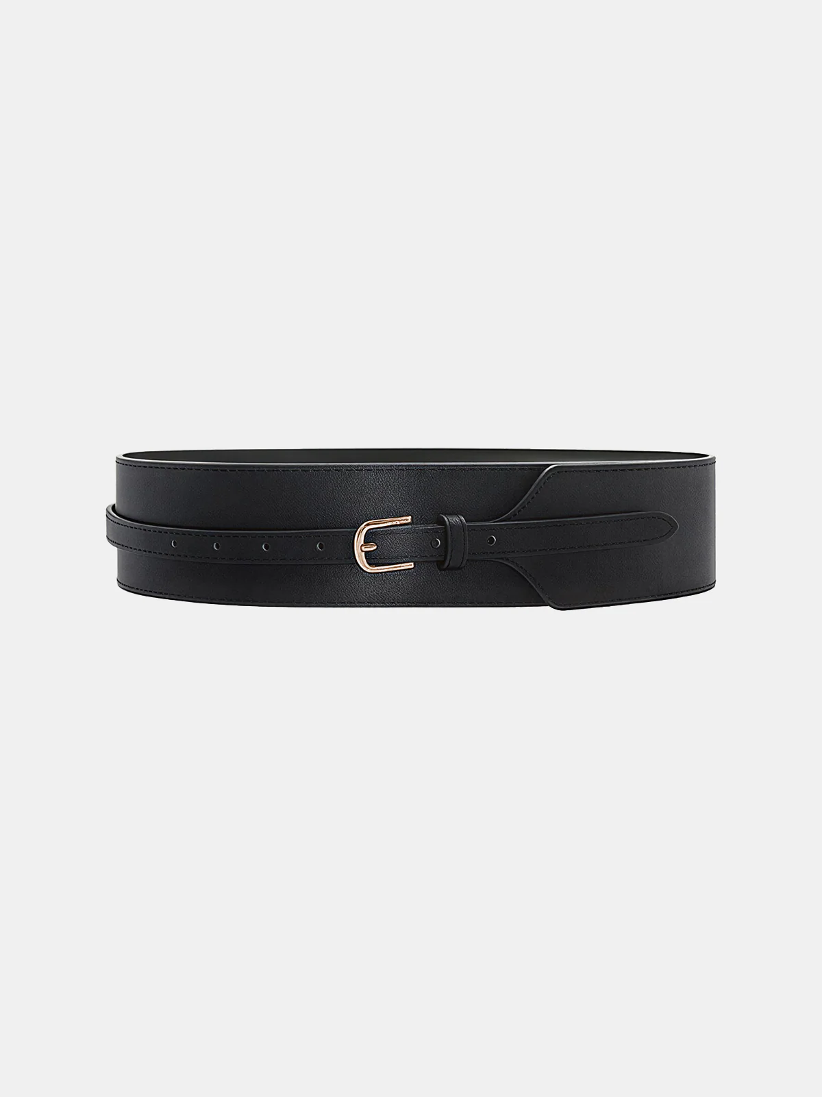 Wide PU Leather Belt with Gold-Tone Buckle - Image 3