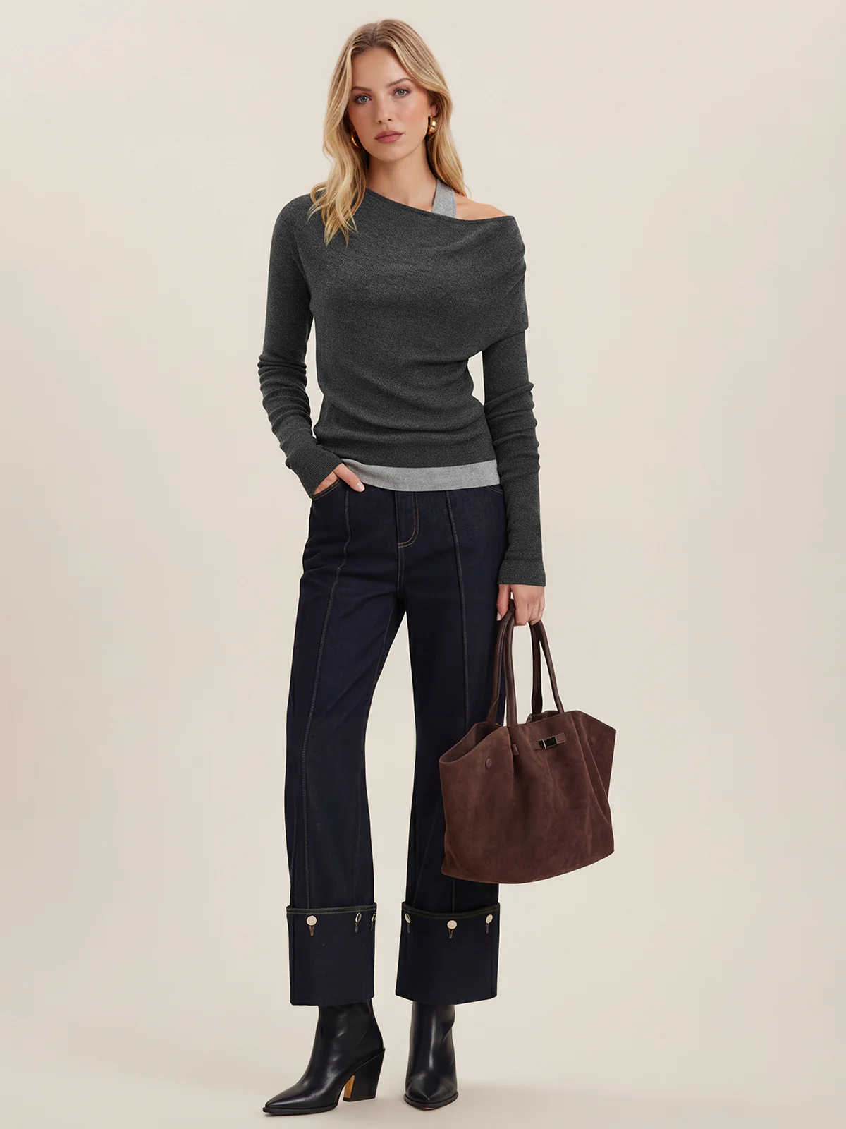 Wool-Blend Asymmetrical Cold-Shoulder Knit Top