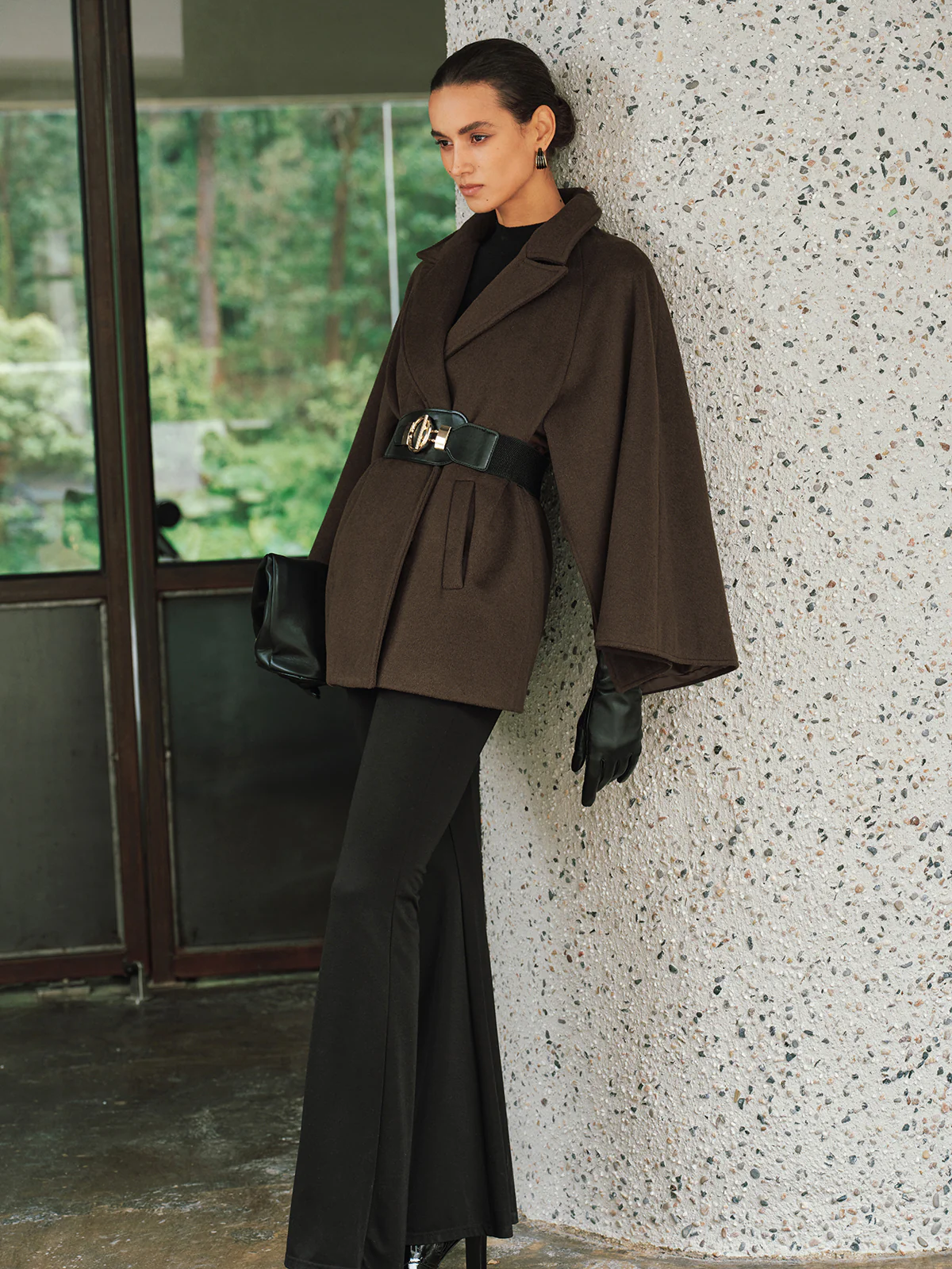 Wool-Blend Belted Capelet Coat - Image 6