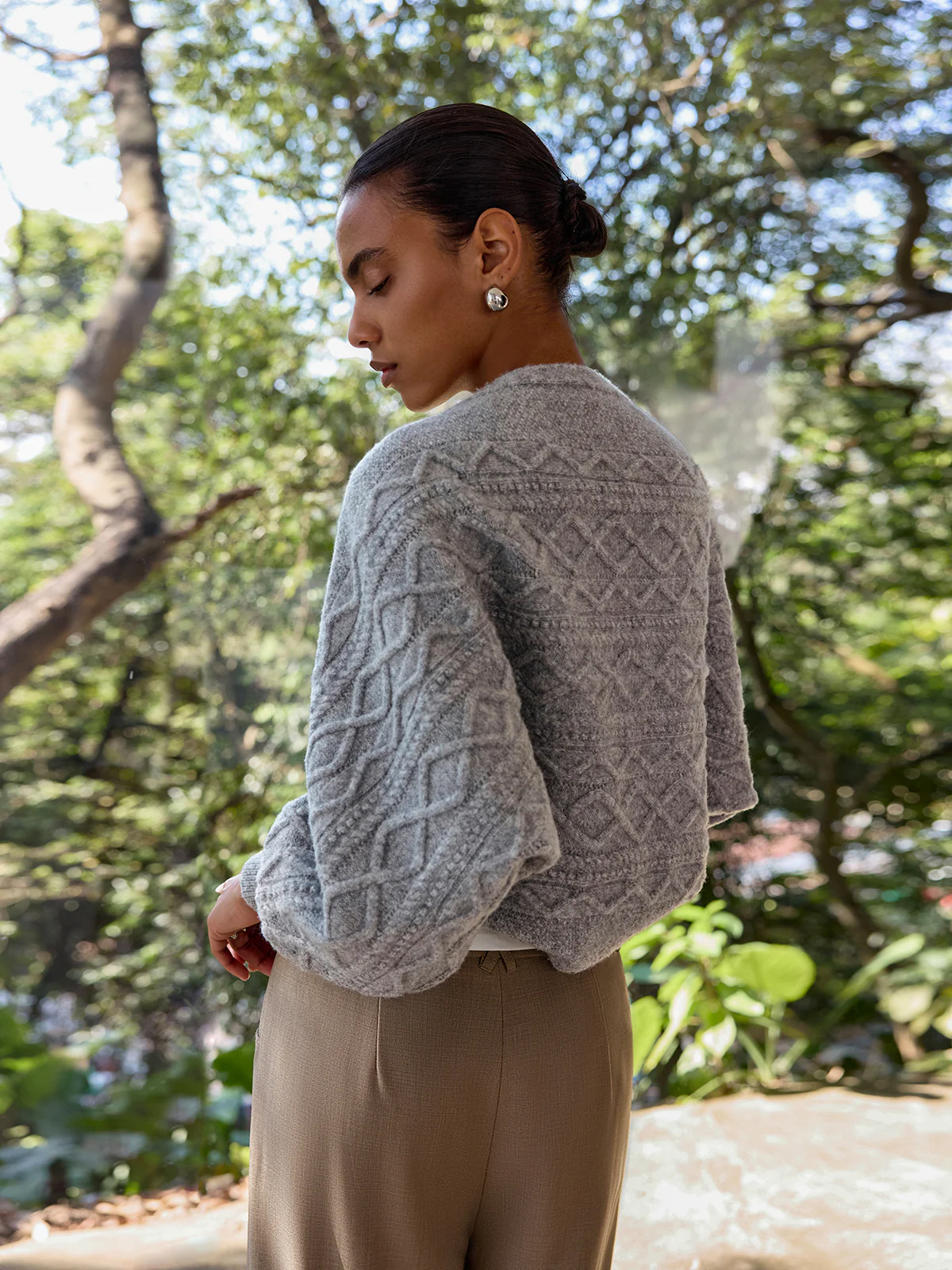 Wool-Blend Cable-Knit Capelet Cardigan - Image 3