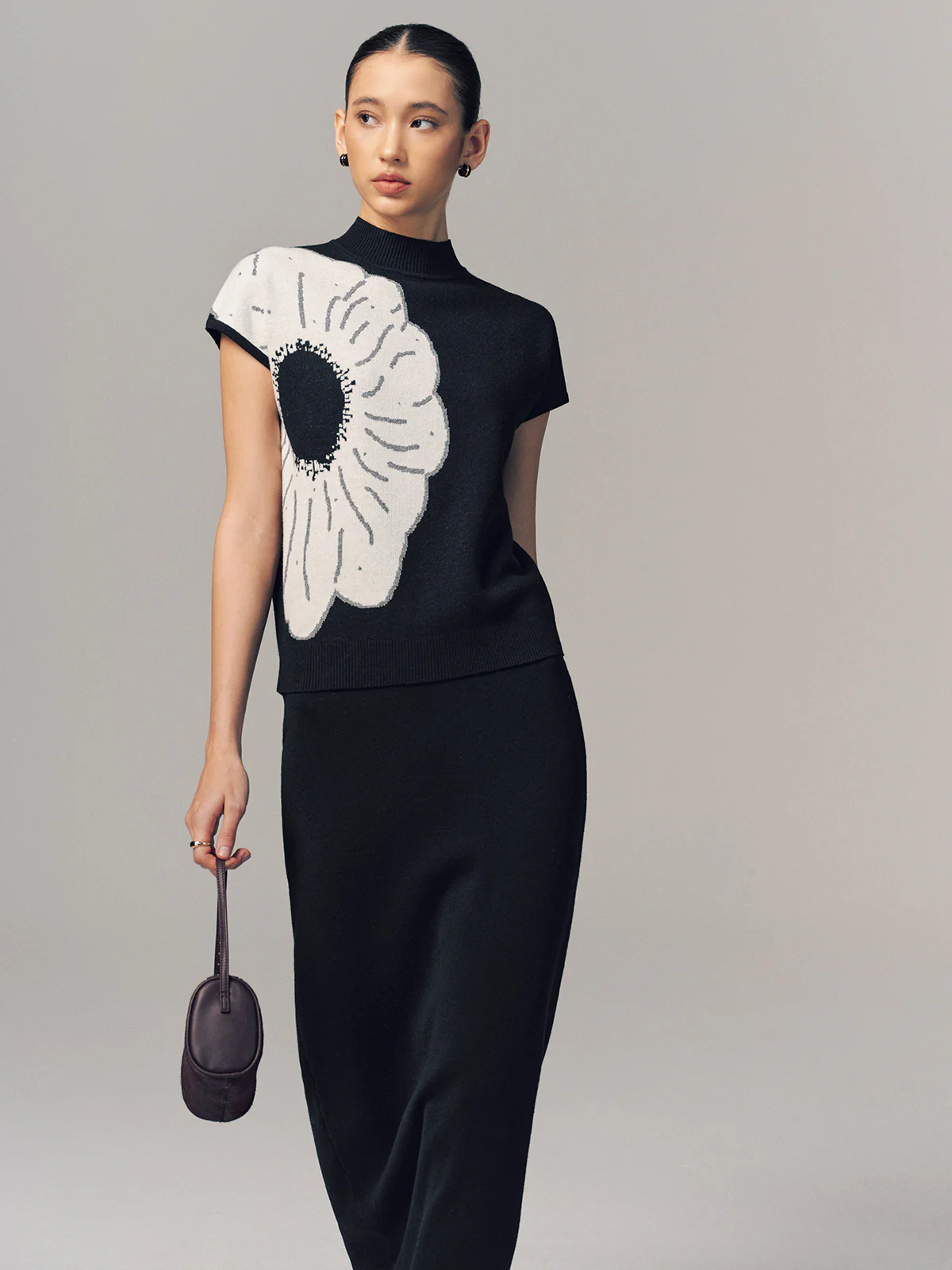 Wool-Blend Floral Print Top & Maxi Skirt Set - Image 3