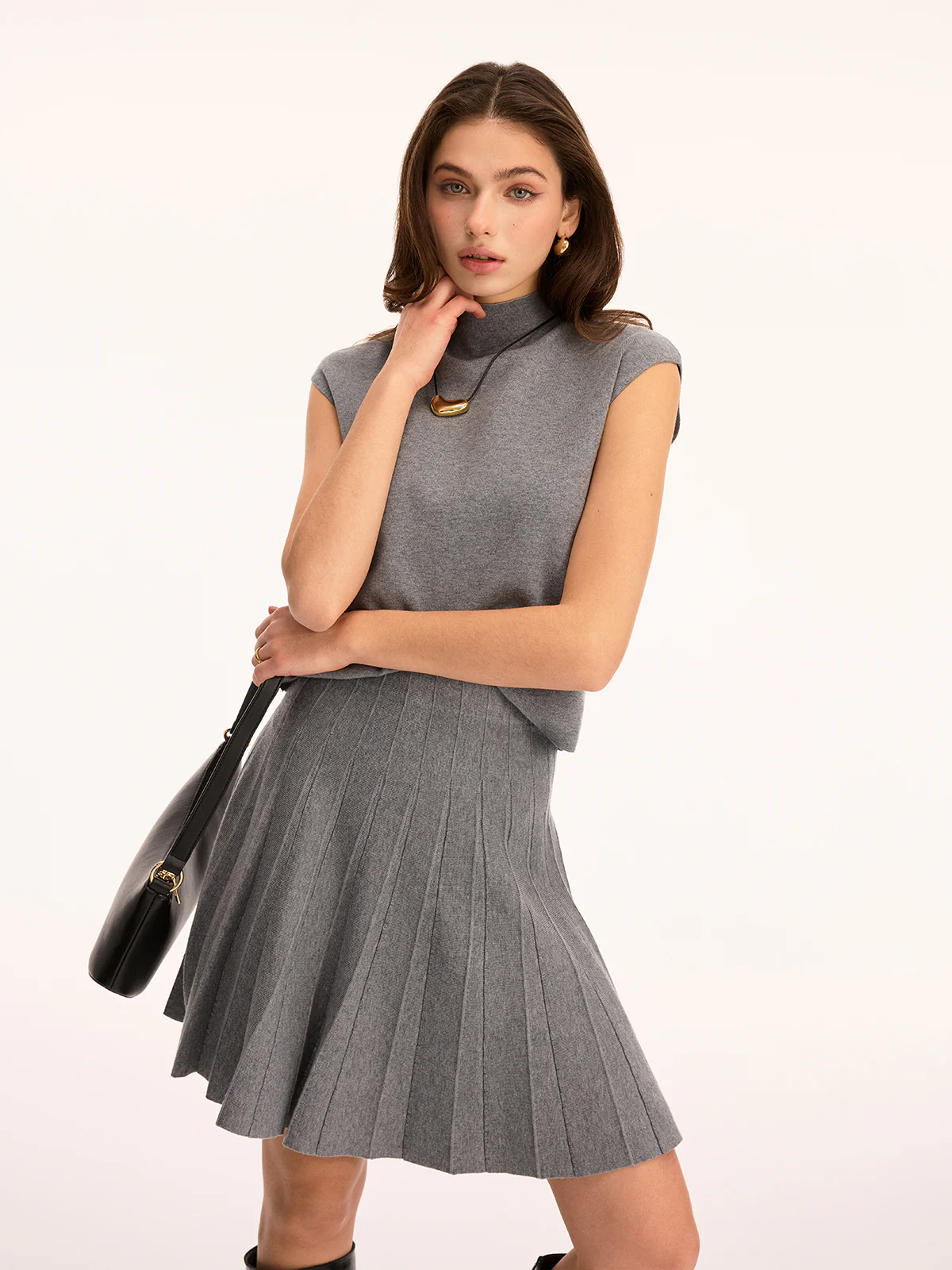 Wool-Blend Mock Neck Top & Mini Skirt Set - Image 3