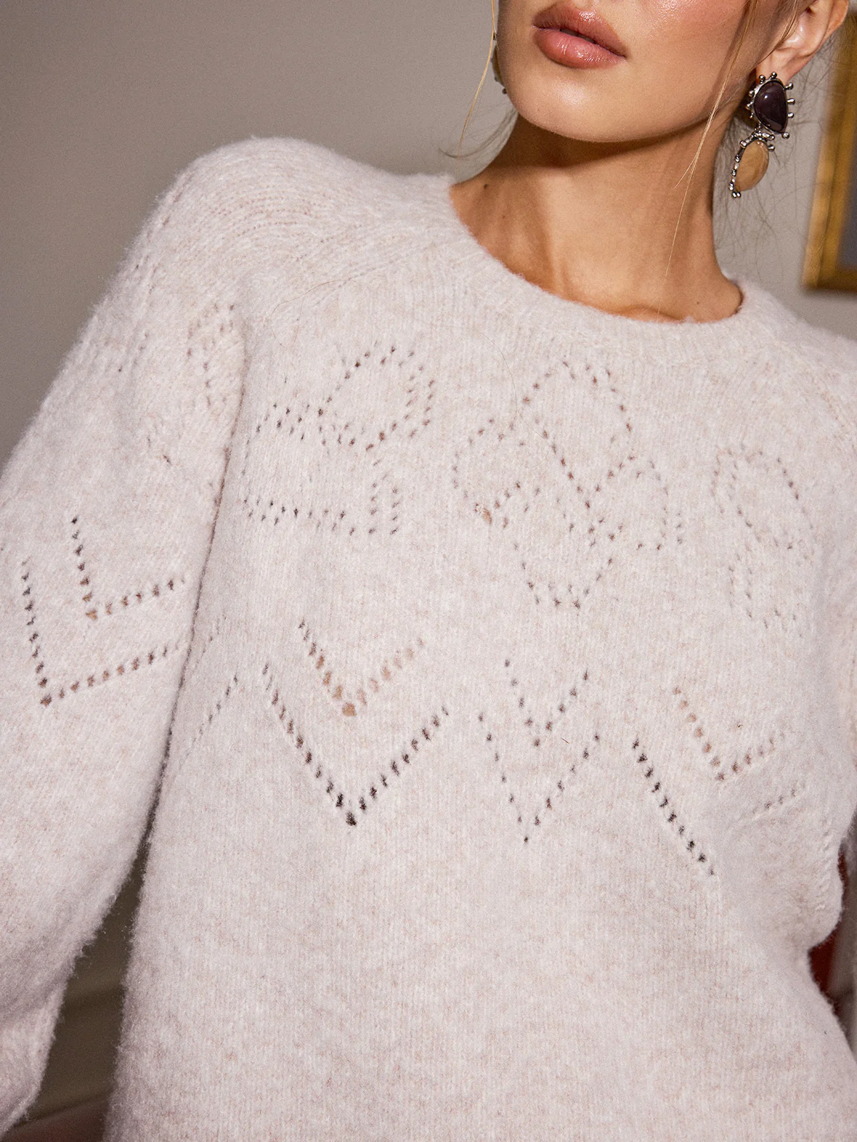 Wool Blend Openwork Knit Sweater - Image 5