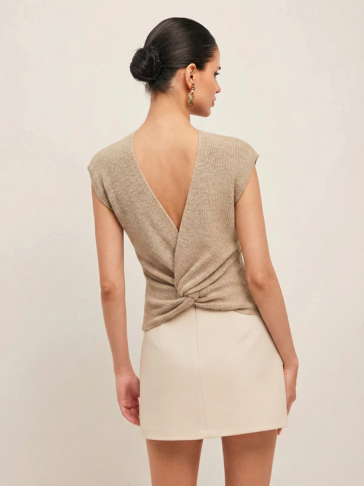 Wool-Blend Ribbed Back-Knot Sleeveless Top