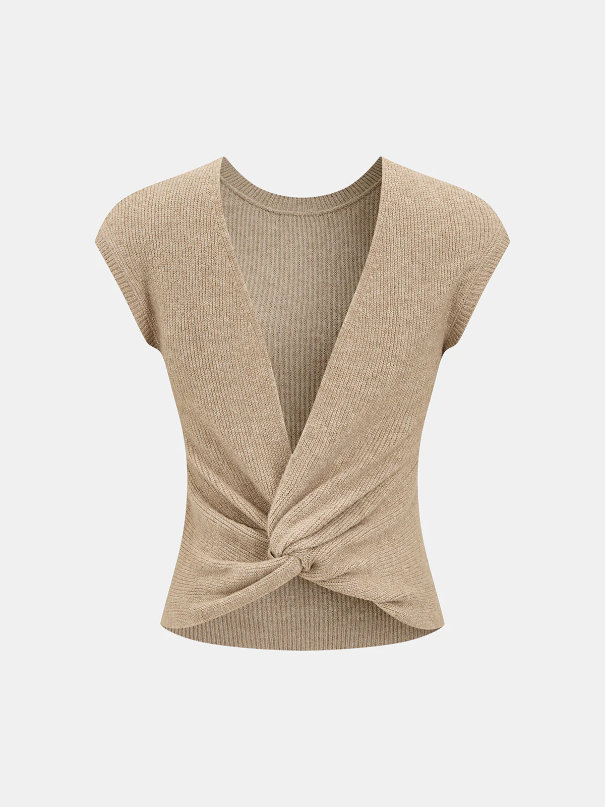 Wool-Blend Ribbed Back-Knot Sleeveless Top - Image 3