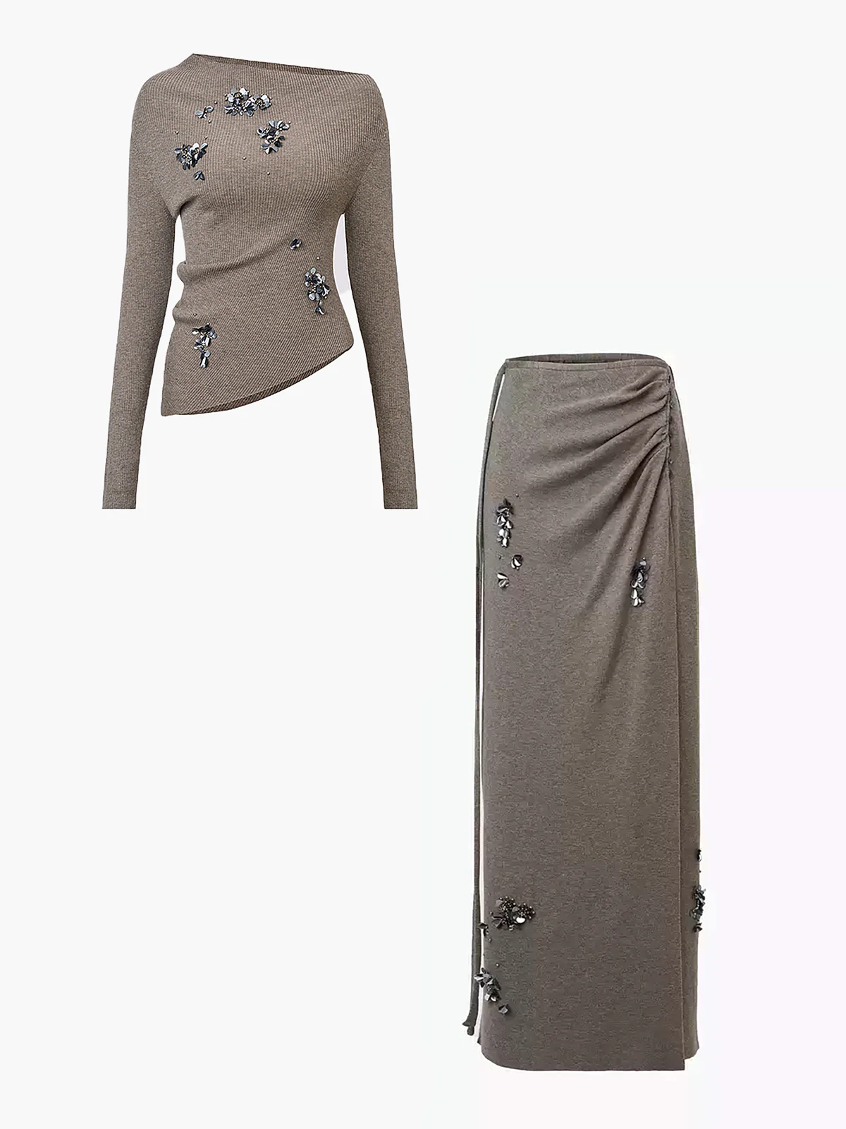 Wool-Blend Sequins Knit Top & Skirt Set