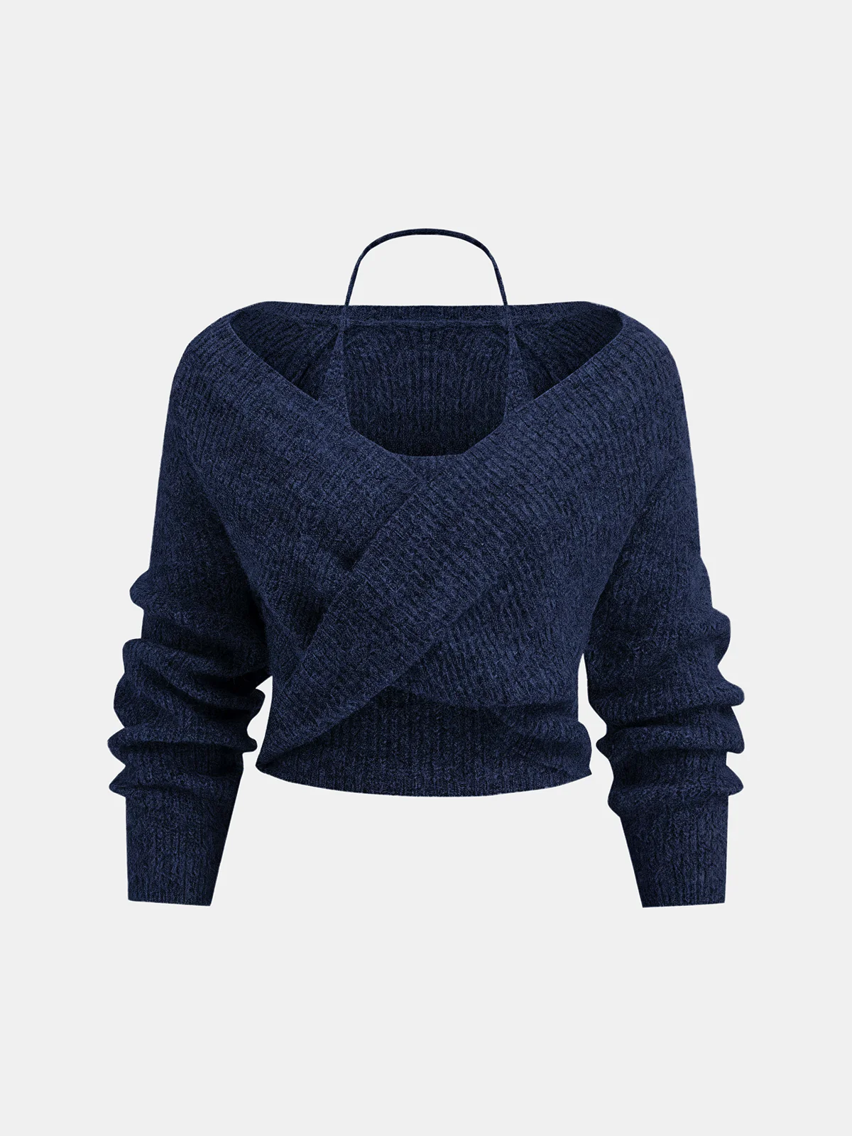 Wool-Blend Two-Piece Set Crossover Halter Knit Top - Image 5