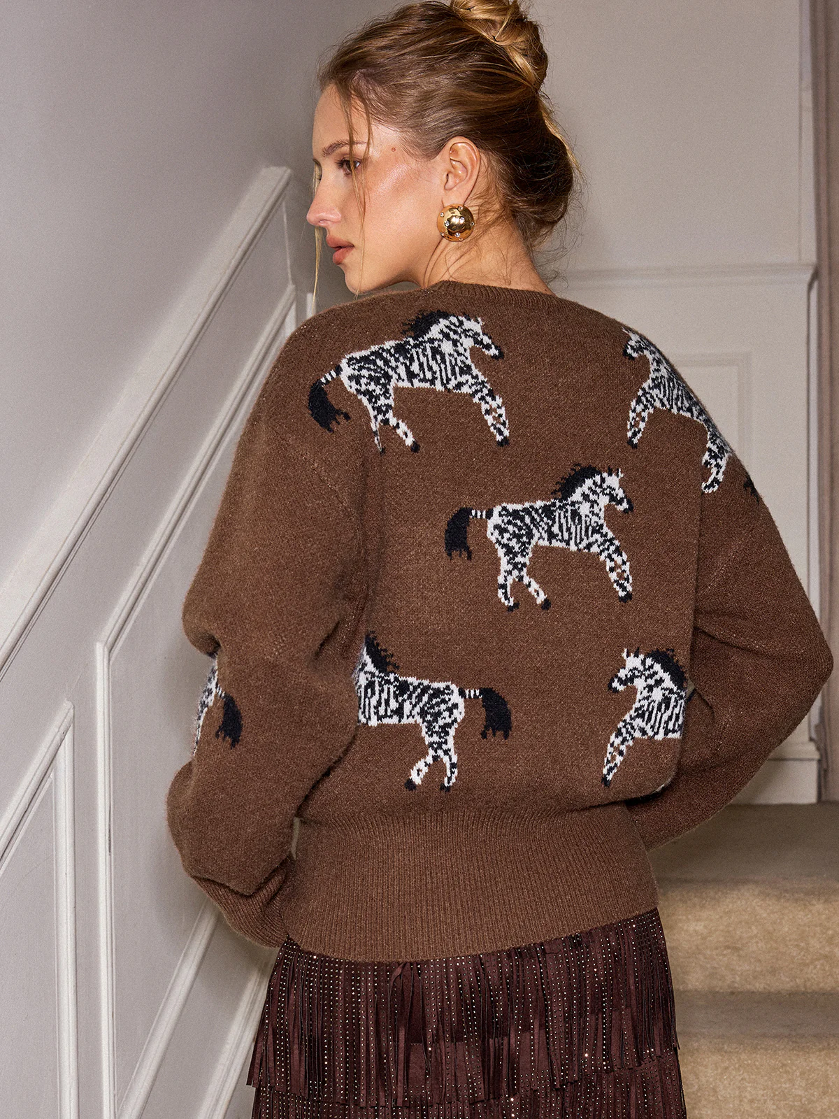 Zebra Pattern Knit Sweater - Image 6